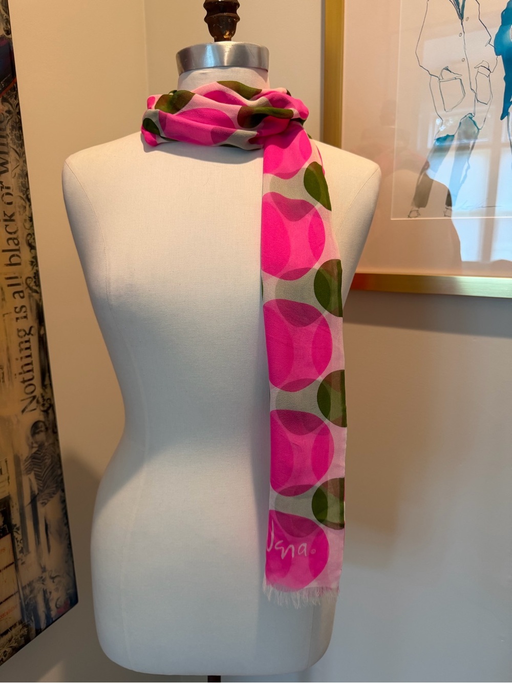 Vintage Vera Neumann Pink & Green Geometric Silk-Blend Scarf